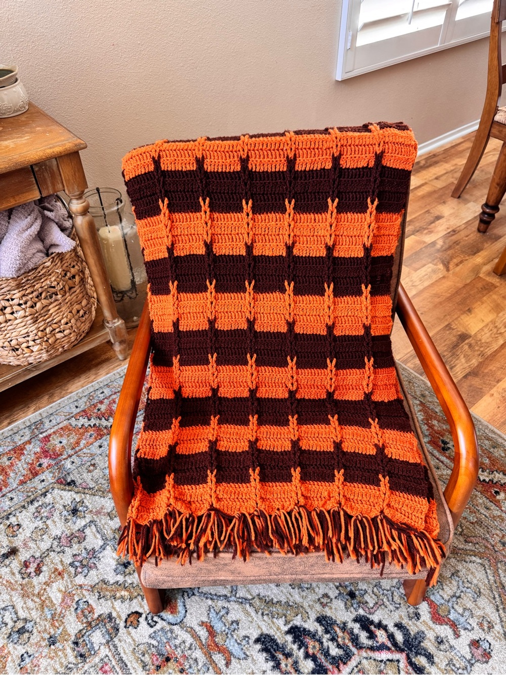 Handmade Orange and Brown Crochet Throw Blanket by